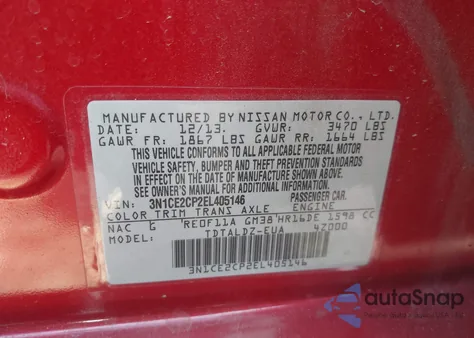 2014 Nissan Versa Note Sv z USA, uszkodzony, nr VIN 3N1CE2CP2EL405146